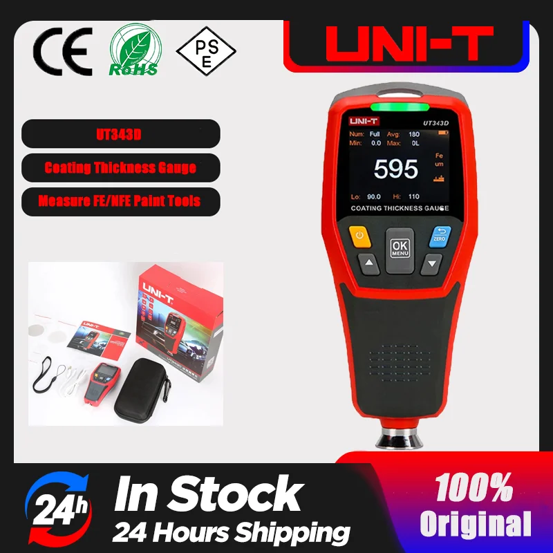 UNI-T UT343D Coating Thickness Gauge 0.1 Micron/0-1250um Automotive Paint Film Thickness Tester To Measure FE/NFE Paint Tools