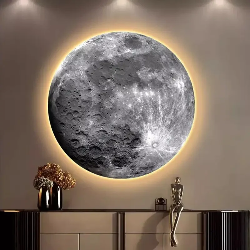 Living Room Luxury Round Hanging Decorative Bedroom Bed Moon Light Frameless Lamp Painting Mural Miniatures Groot Art Funny Gift