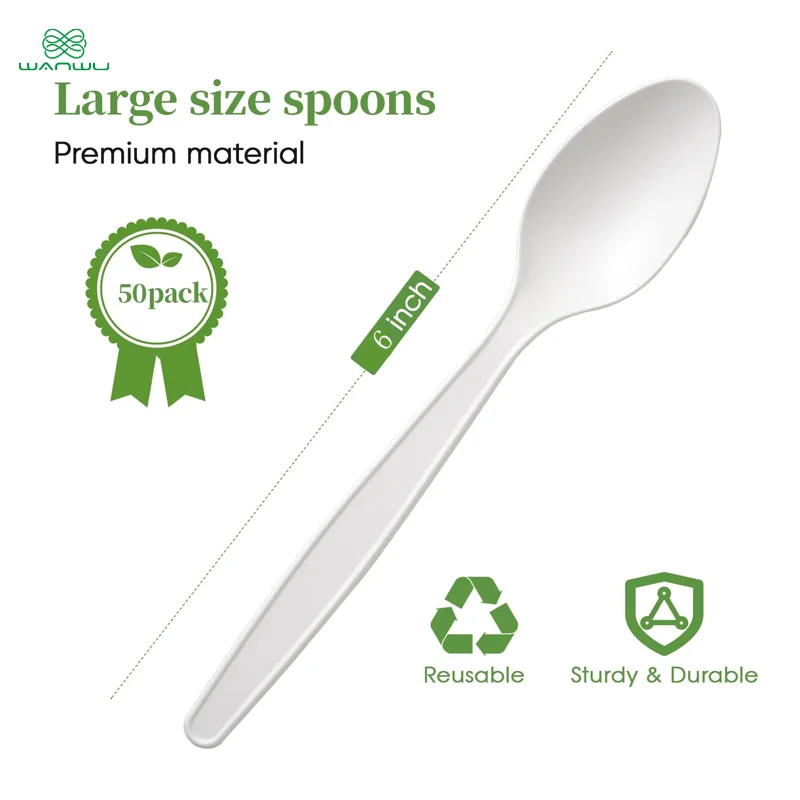 50-pack, 7-inch biodegradable disposable cutlery spoon, heavy-duty biobased CPLA cutlery for parties, barbecues and picnics