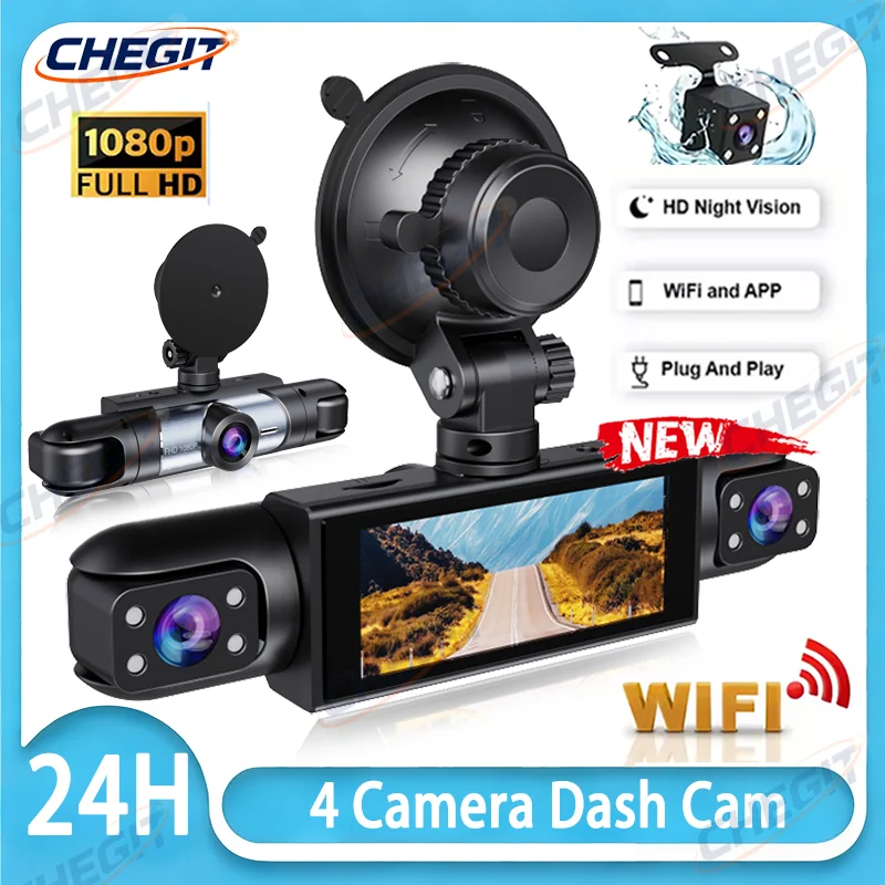 3/4cam Car Camera Dash Cam 1080P UHD Recording Car Camera DVR Night Vision Video Recorder Built-In Wi-Fi Support GPS 24H Parking