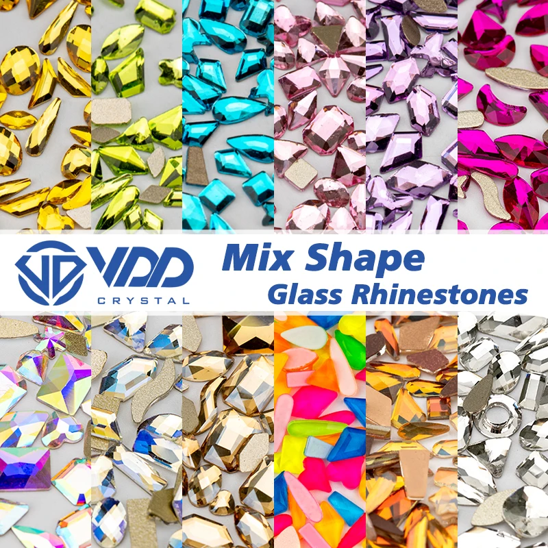 VDD Neueste Gemischte Formen Glas Kristall Strasssteine Flache Rückseite Glitzersteine für Nagelkunst DIY Dekorationen – Detail 1