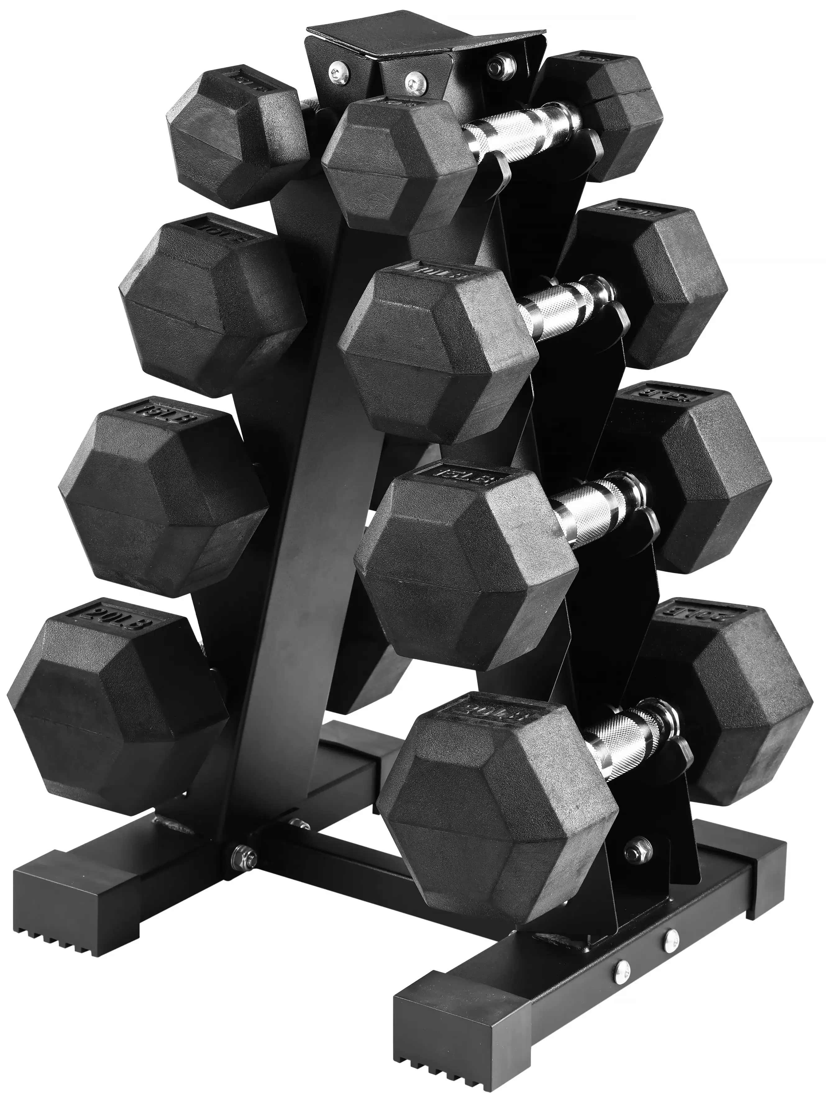 100LB Rubber Coated Hex Dumbbell Weight Set with A-Frame Rack, 5-20 lbs Pairs