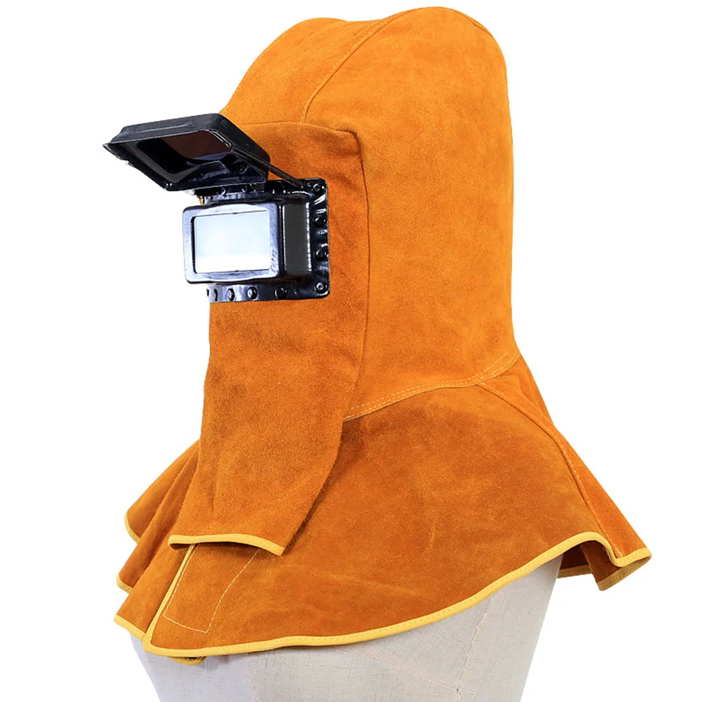 Maschera per saldatura protezione scialle copertura cappello in pelle bovina collo testa cappuccio saldatore protettivo arancione uomo