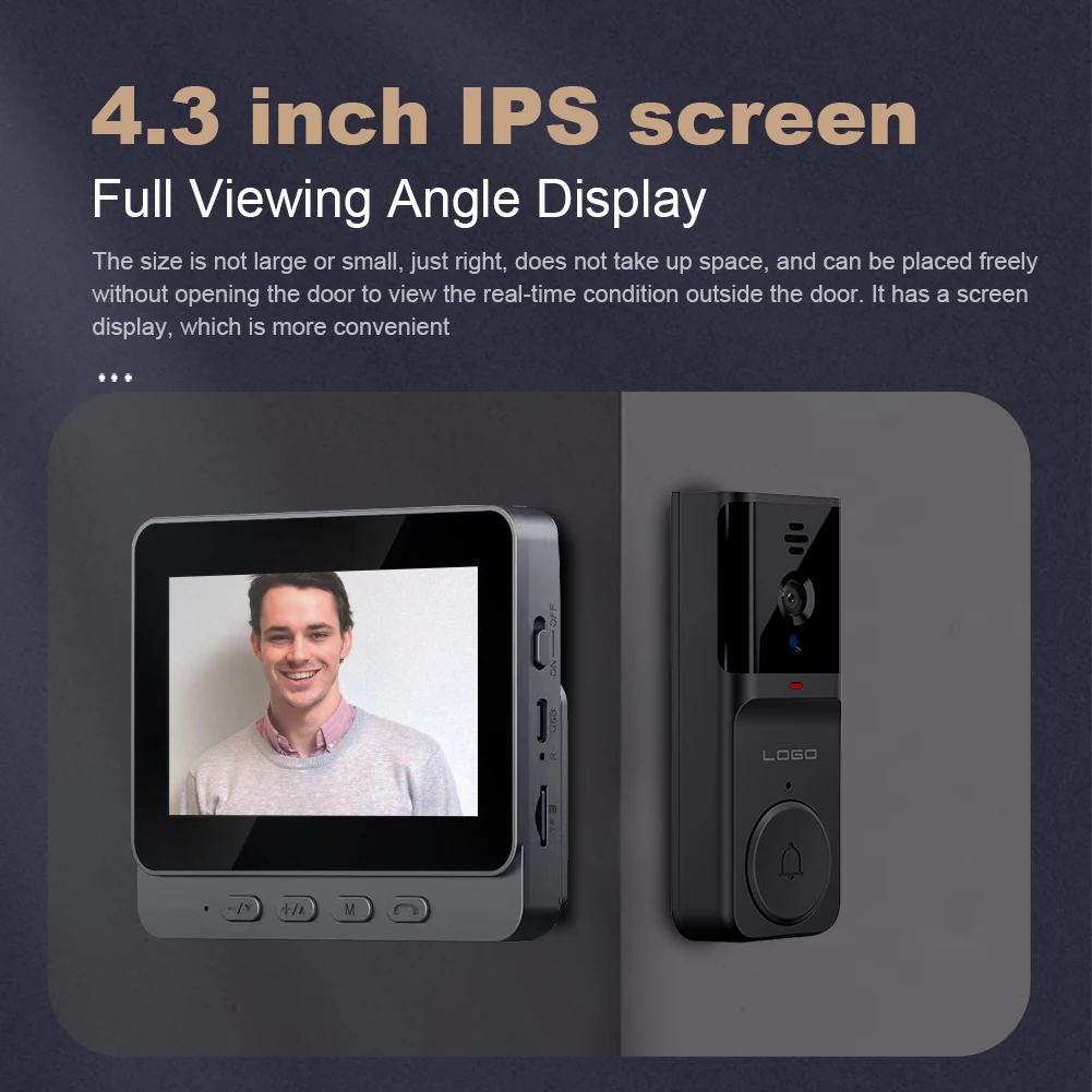 Drahtlose Türklingel 2,4 G Wi-Fi Smart Video Türklingel 4,3 Zoll IPS Display Video Intercom Türklingel 2-Wege Audio Infrarot Nachtsicht