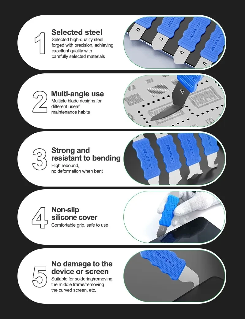 RELIFE TD2 Multifunctional Disassembly Pry For Mobile Phone Screen Frame Repair Removal Non Slip Handle Opening Repair Tools Set