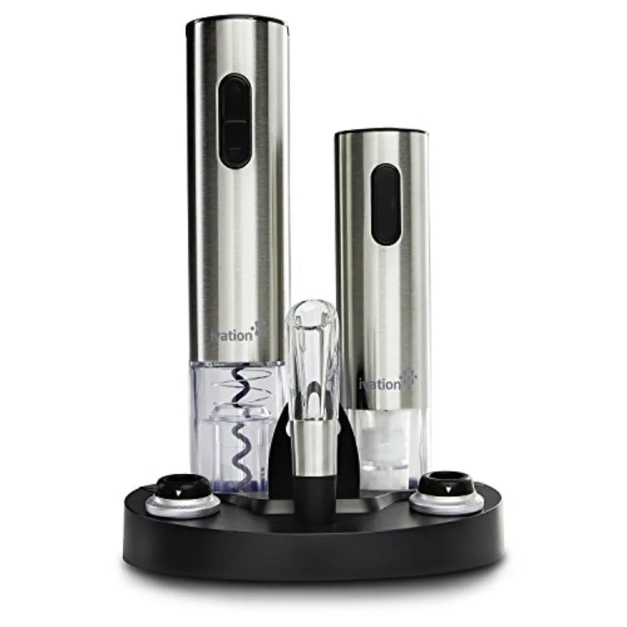 

Electric Wine Gift Set Includes Bottle Opener, Aerator, Vacuum Preserver, Stoppers, Foil Cutter and Charging Base
