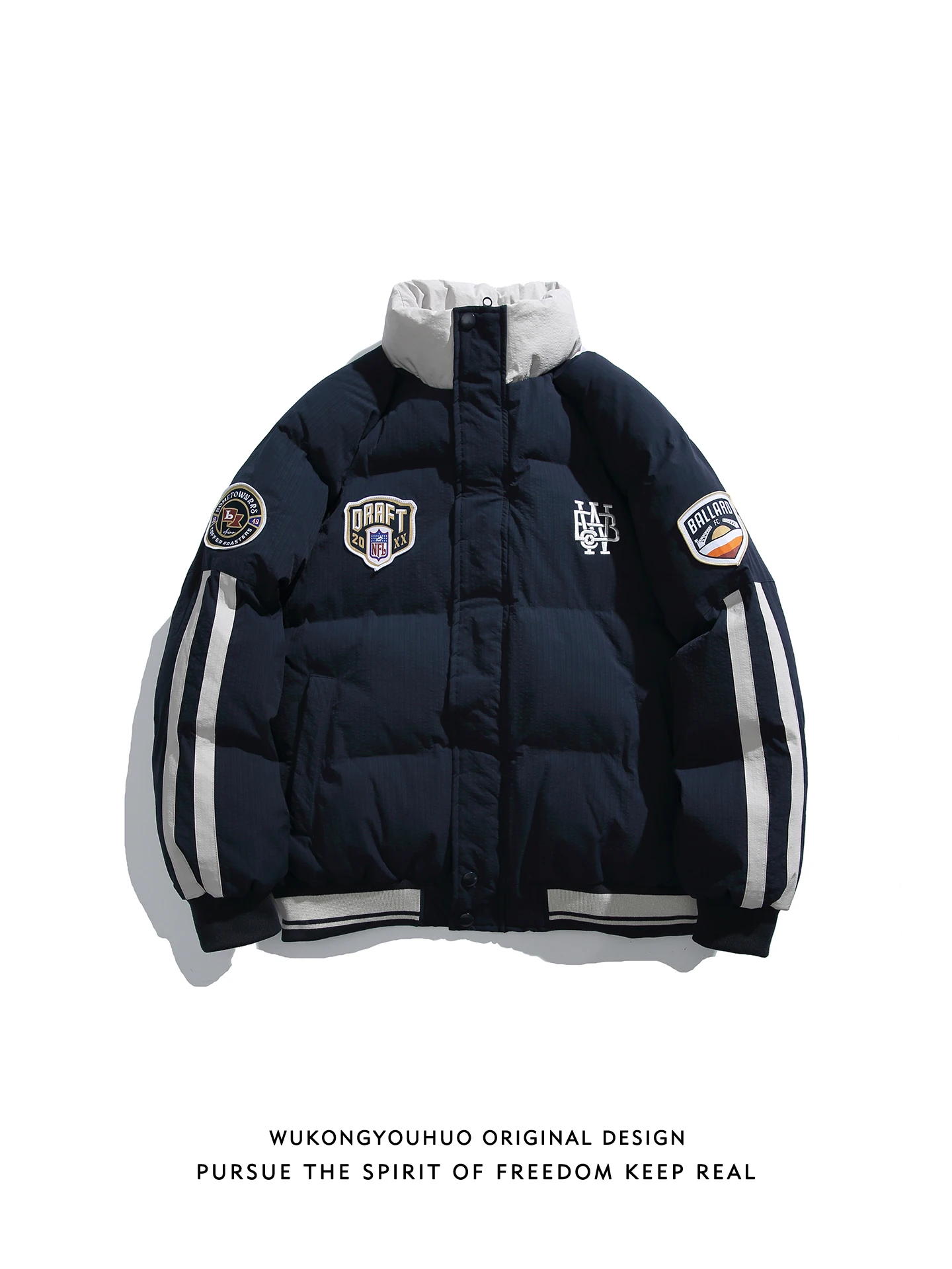 

Теплая хлопковая куртка для мужчин, зимняя винтажная, утепленная, для пар, с воротником-стойкой, в американском студенческом стиле, с контрастными вставками...