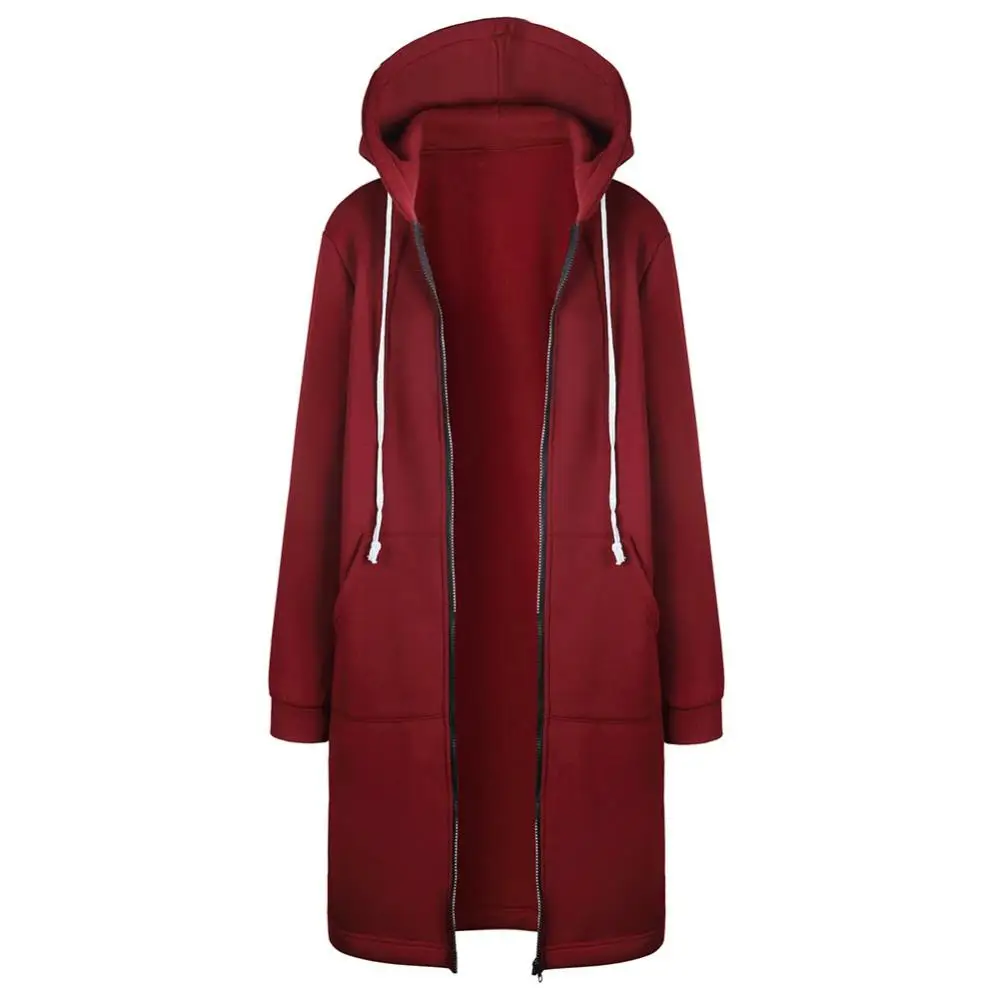 Autumn Winter Sweatshirt Chic Women Solid Color Long Sleeve Casual Hooded Sweatshirt Coat Zipper Outwear