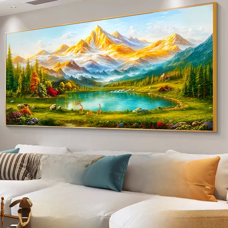 

Monaa Modern Cross Stitch Kit Sunrise on Golden Mountain Lacape Painting Bedroom Living Room Dining Room Embroidery