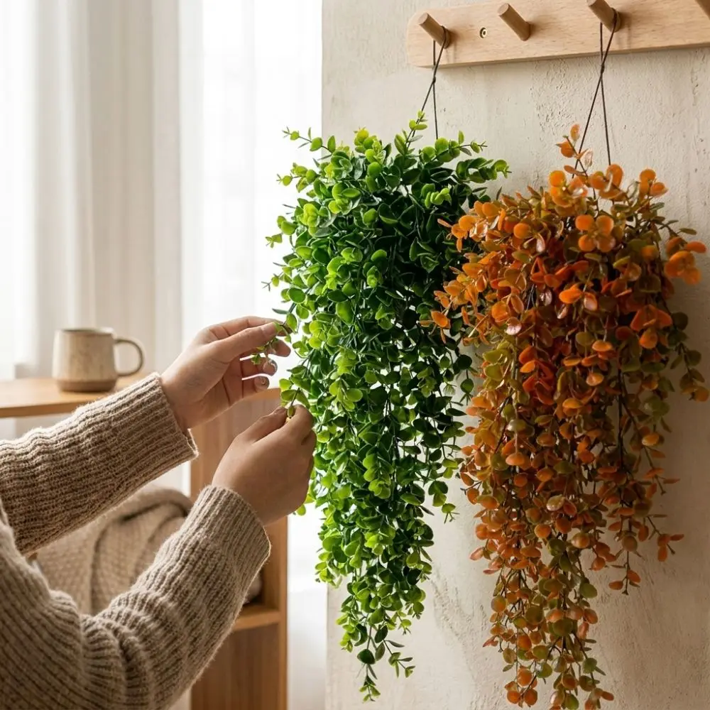 5 Forks Artificial Eucalyptus Leaf Vine Plastic UV Resistant Penny Leaf Decor Plant Realistic Long Vines Fake Trailing Greenery