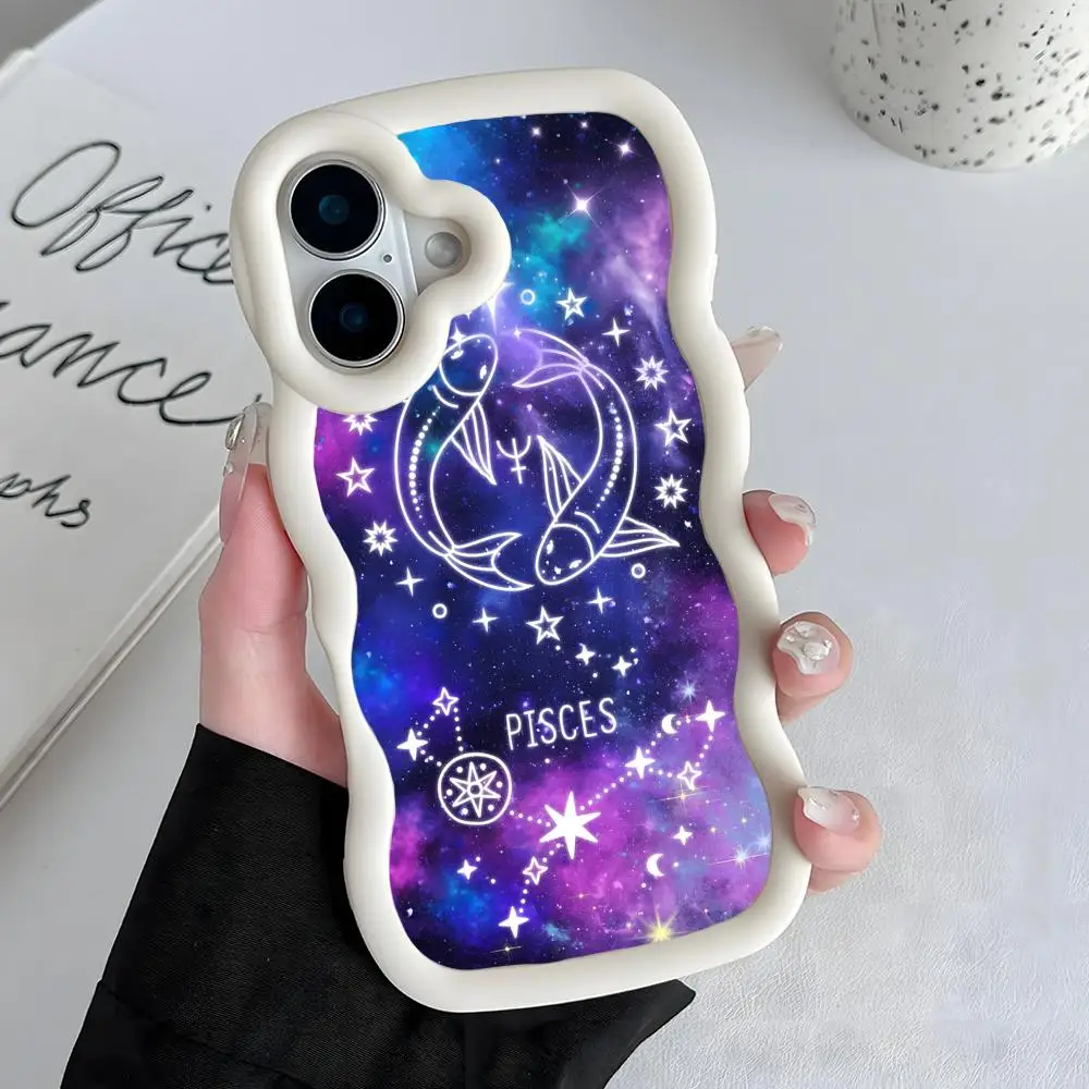 

Zodiac Sign Pisces Phone Case for iPhone 17 16 15 14 13 12 11 Air Pro Max Plus White Soft TPU Wavy Edge Cover