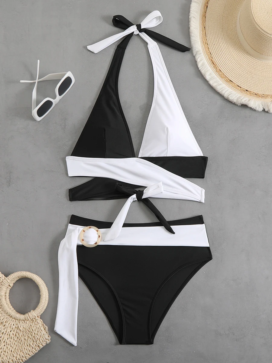 Costume da bagno donna bikini incrociato sexy 2025 costumi da bagno a vita alta bikini halter set costumi da bagno femminili nuoto per abbigliamento da spiaggia