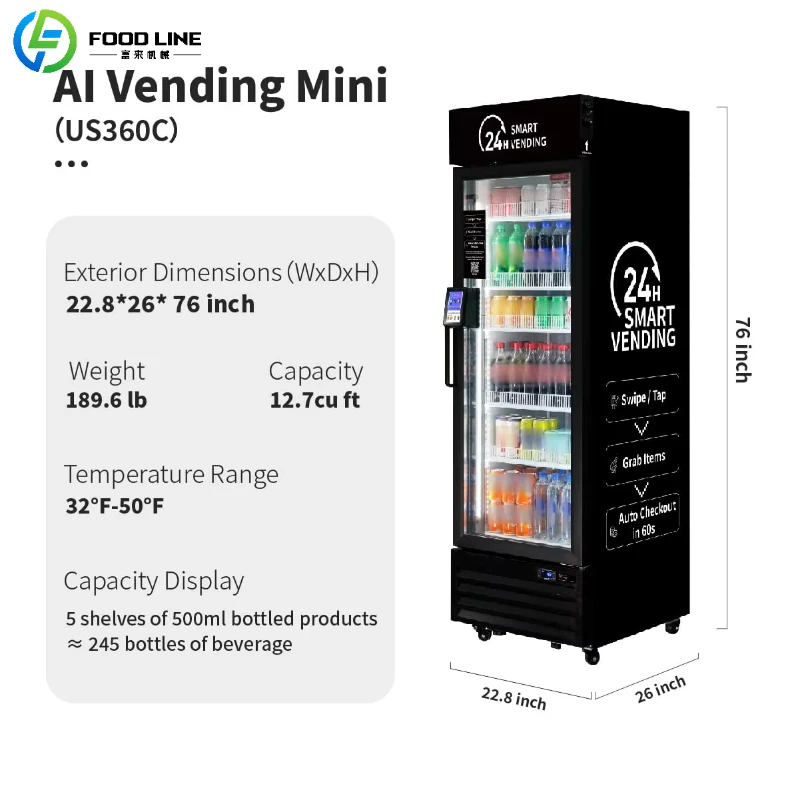 Customized AI Refrigerated Vending Machine with Real Time Inventory Fresh Food Snacks Beverages for Office School Gym