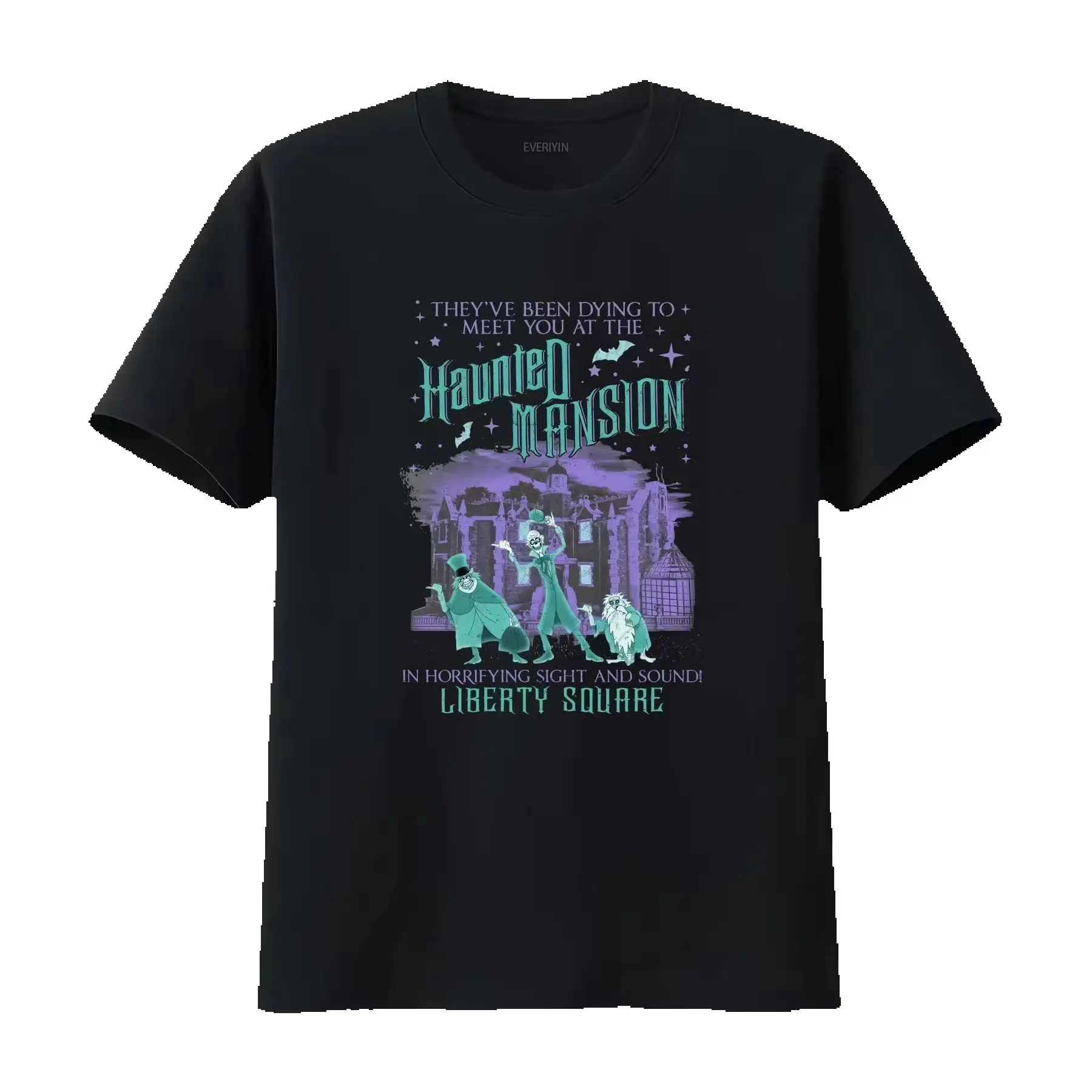 1pc Vintage Haunted Mansion Liberty Square Cotton T shirt Unisex Men Women Kids Streetwear Casual Short Sleeve Tops