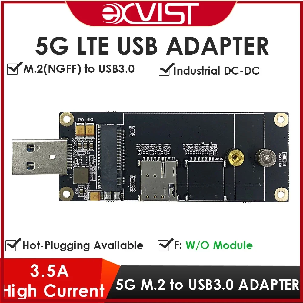 5G 4G LTE Industrial M.2(NGFF) to USB3.0 Adapter W/NANO SIM Card Slot Compatible with 5G LTE Module Like Quectel RM500Q etc.