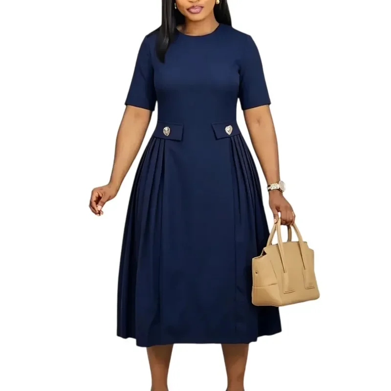Elegant Women Party Dresses A Line with Waist Belt Three Quarter Sleeves Classy Office Ladies Wedding Guest Gowns Female
