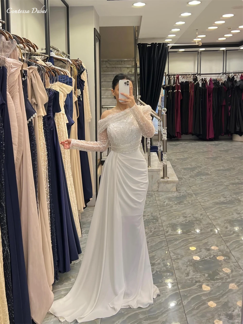 

Contessa Custom evening dress formal gown Party Prom Dress robes de soirée elegant lace formal off shoulder beaded waistline