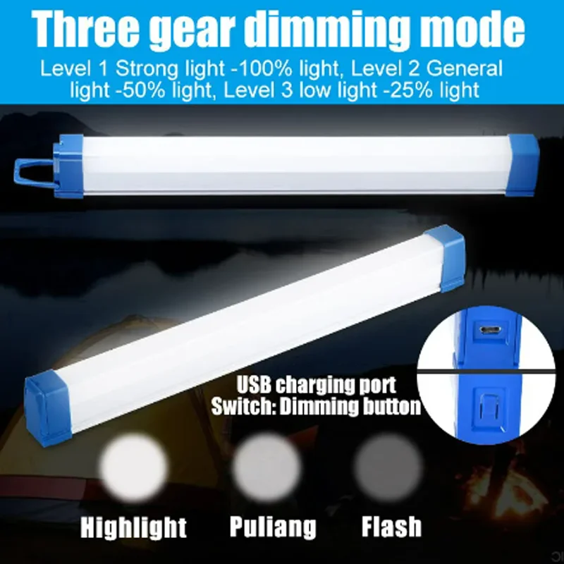 LED Tube Night Light Outdoor Portable Long Strip Emergency Light USB Rechargeable Magnetic Attraction Tube Camping Fishing Lamp