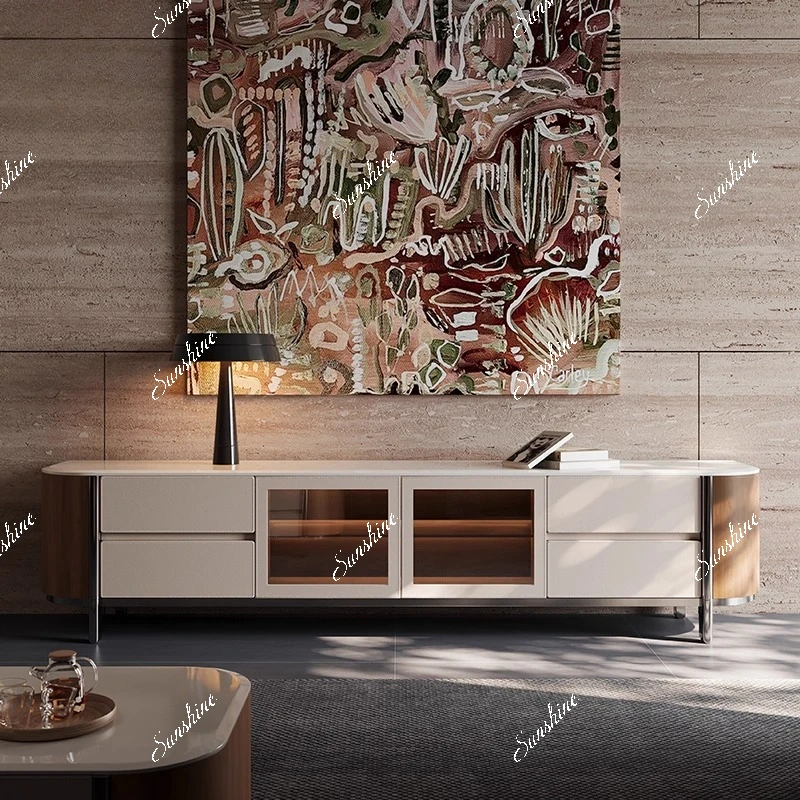 

Natural luxury stone TV cabinet coffee table household light luxury simple floor cabinet
