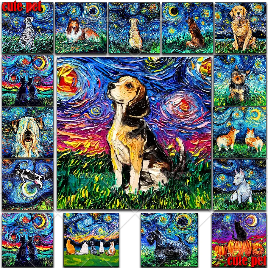 Diy diamond embroidery Abstract cat and dog diamond painting Golden retriever rhinestone Cow Yorkshire Bull Terrier cross stitch