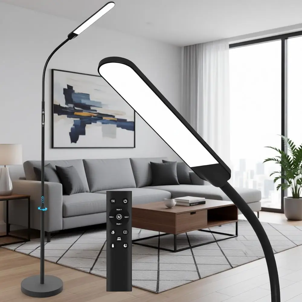 

Светодиодный напольный светильник, регулируемый по высоте, 4 цвета и уровни яркости, рабочая лампа для гостиной, спальни, чтения, черный