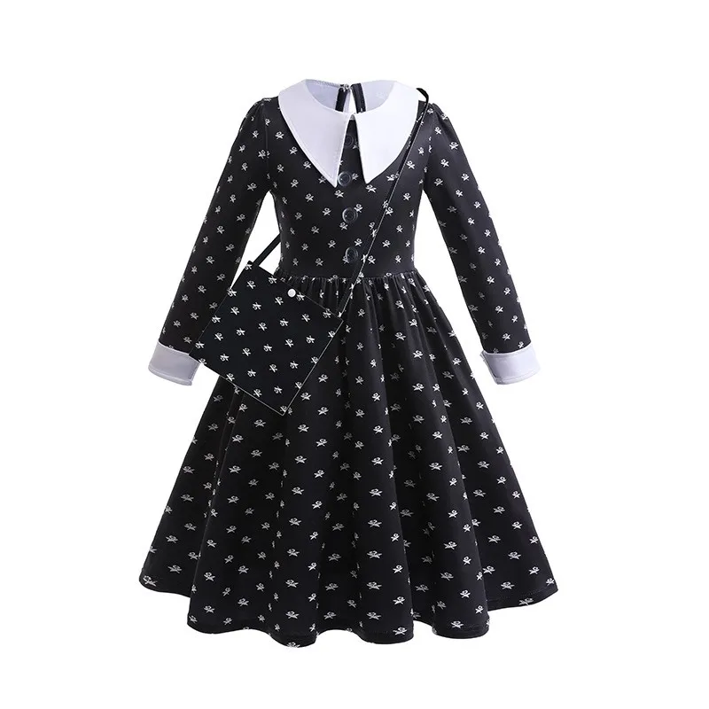 

2024 Costumes for Girls Wendsday Dress Children Halloween Kids Black Dancing Cosplay Costume Princess Christmas Dresses