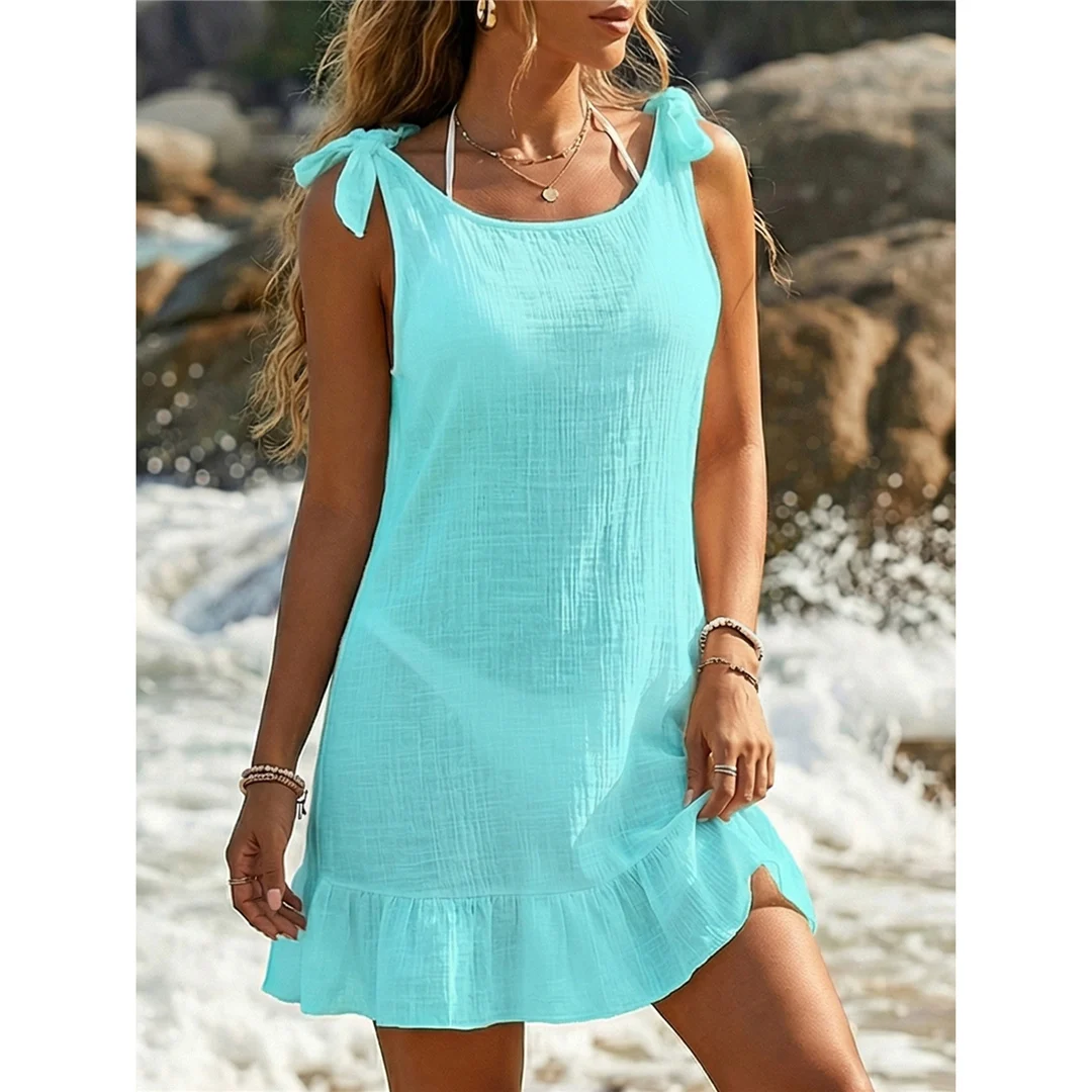 10 Farben, rückenfreies, gehäkeltes, gestricktes Tunika-Strandkleid, Strandkleid, Strandmode, Damen, V8300 – Detail 10