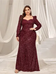 Plus Size Long Sleeve Autumn and Winter Wedding Party 4XL 5XL Evening Dress Big Size Shiny Multicolor Floor Prom Gown Women