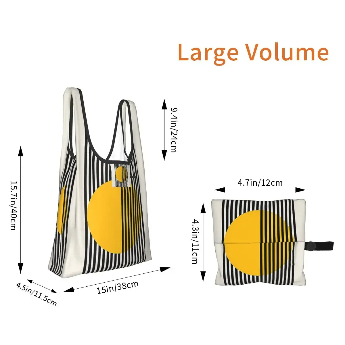 Bauhaus Exhibition Print, Wall Art Yellow Circle Wall Dec Portable Tote Bags Foldable Shoulder Shopper Bag Groceries Handbag