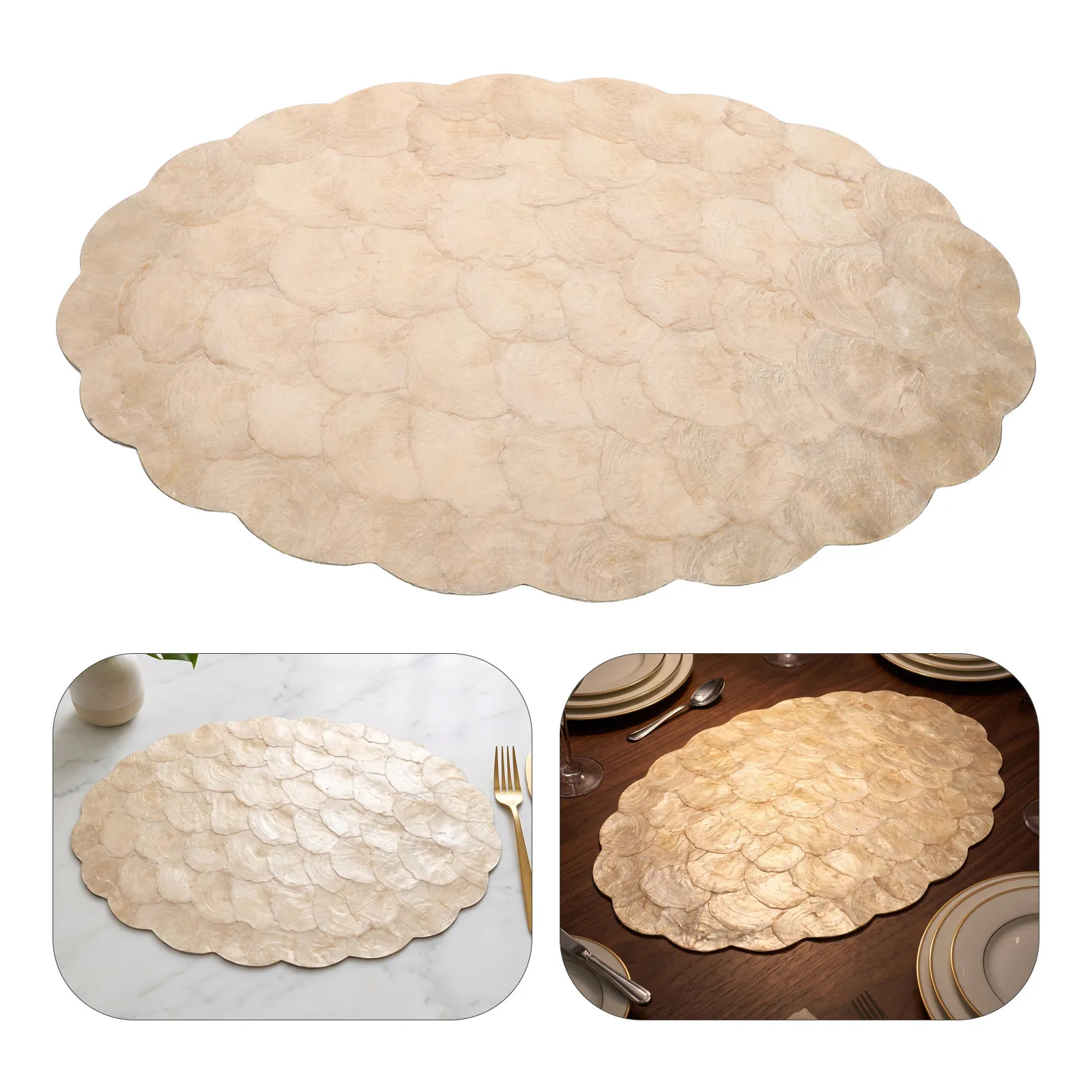 Shell Placemat 18.9x13.2 Golden Heat Resistant Non Slip Cup Mat Decorative Coaster Dining Table Modern Decor Nautical Coasters