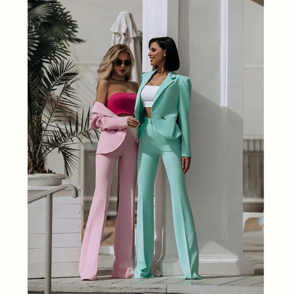 Sweet Pretty Women Suit Two Piece Jacket Pants Single Breasted Blazer Set Slim Fit Elegant Fashion Office Lady Female Clothing