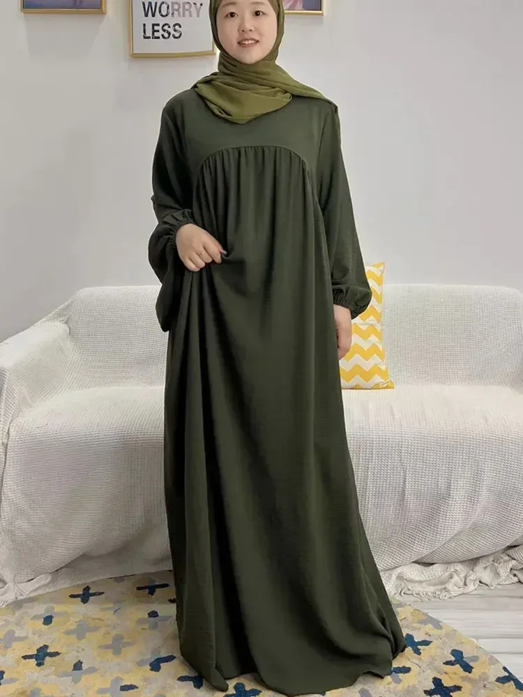 Imagem -05 - Oração Muçulmana Abaya para Mulheres Liso Manga de Balão Vestido Longo Muçulmano Islam Abayas Ramadã Vestidos Africanos Soltos Dubai Hijab Robe Kaftan