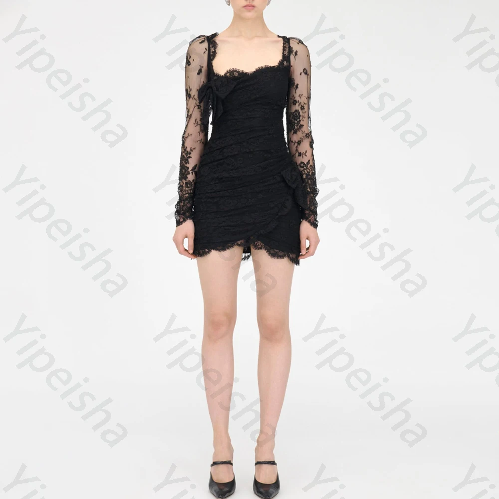 

Кружевные драпированные коктейльные платья с длинными рукавами, элегантное платье знаменитостей, изысканные платья высокого качества для выпускного вечера для женщин по индивидуальному заказу