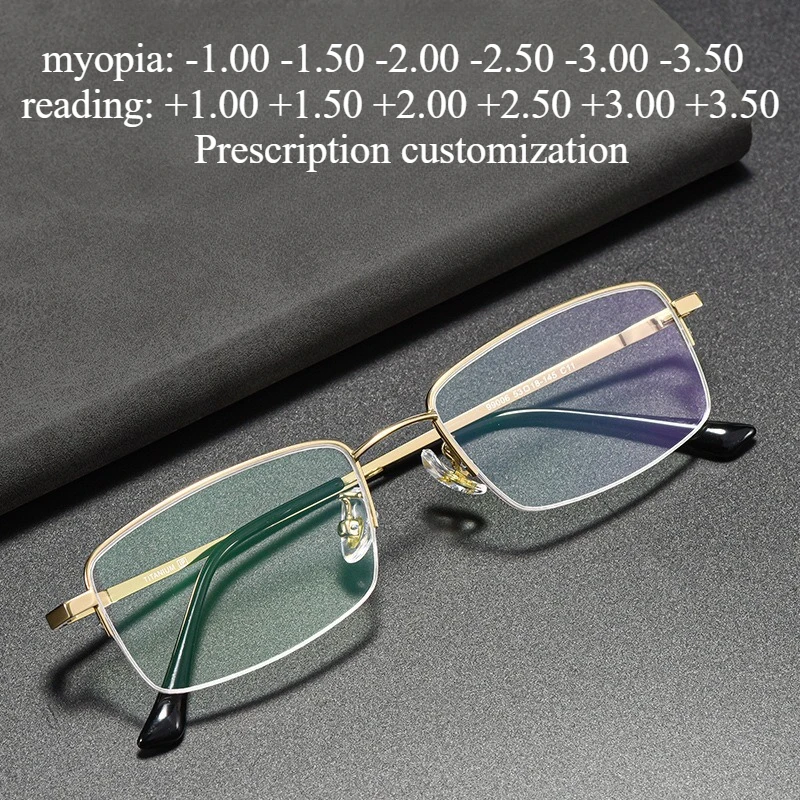 

53 мм сверхлегкая прямоугольная оправа для очков, полурамка для близорукости, очки по рецепту, индивидуальные очки для чтения с защитой от синего света