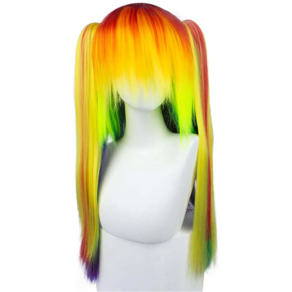 Synthetic Hair Women\'s Cosplay My Little Pony Rainbow Dash Multi Color Heat Resistant Party Wig Free Shipping