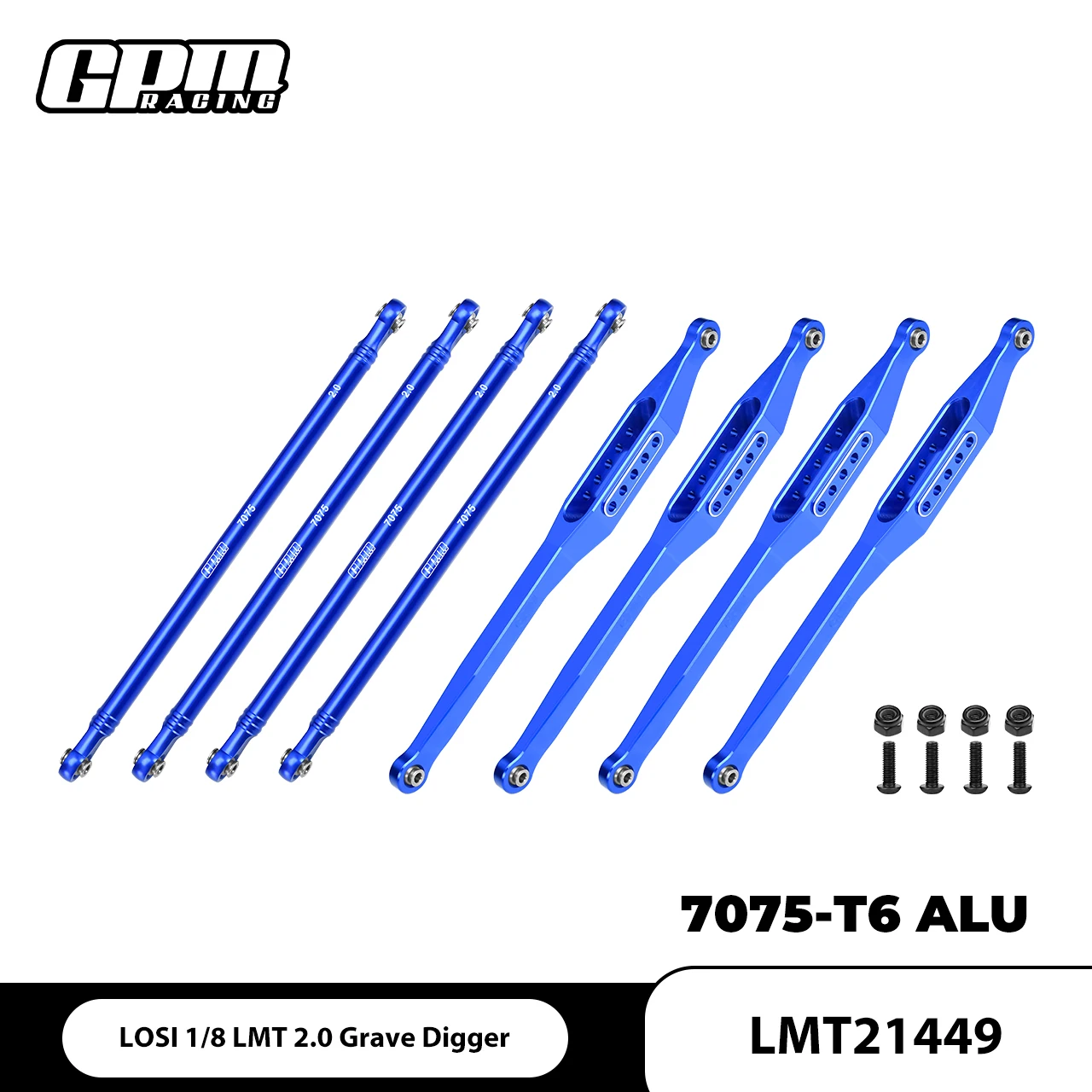 Juego de barra de enlace superior e inferior de aleación GPM 7075-T6 para excavadora de tumbas LOSI 1/8 LMT 2,0