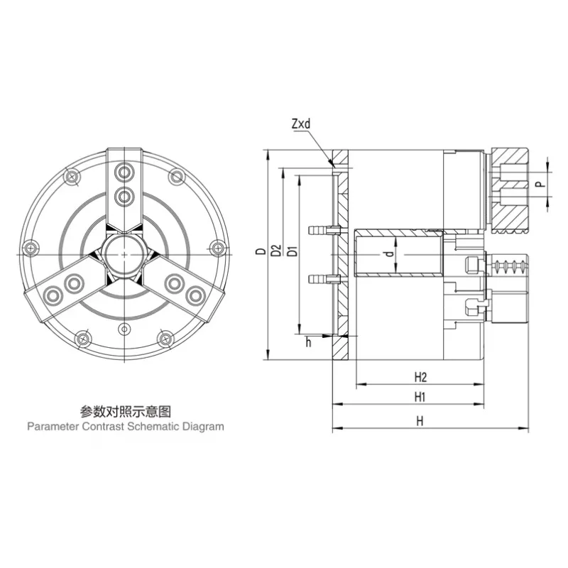 Machine Tools Pneumatic CNC Chuck Wood Lathe 3-jaw Chuck Semi-though Hole Power Collet Chucks Small Lathe