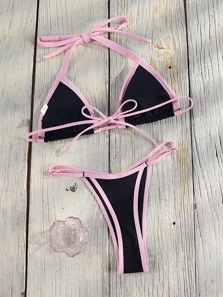 Halter Swimwear Women Triangle Bikini Set 2026 Low Waist Swimsuits Bandage Bathing Suit Micro Biquini Mujer Thongs Beach Wear