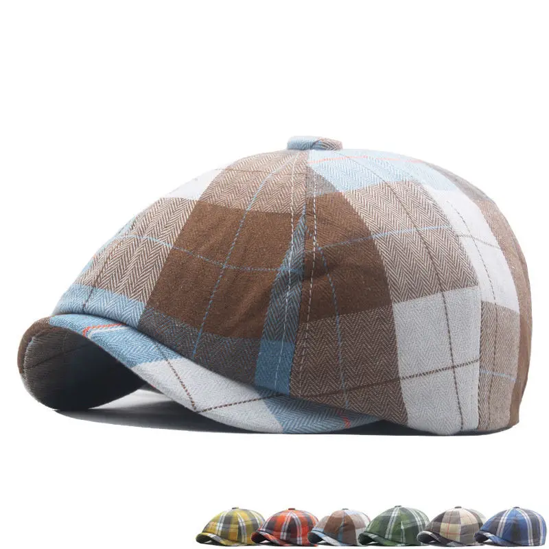 Spring Polyester Stripe Print Newsboy Caps Flat Peaked Cap Men and Women Painter Beret Hats 125