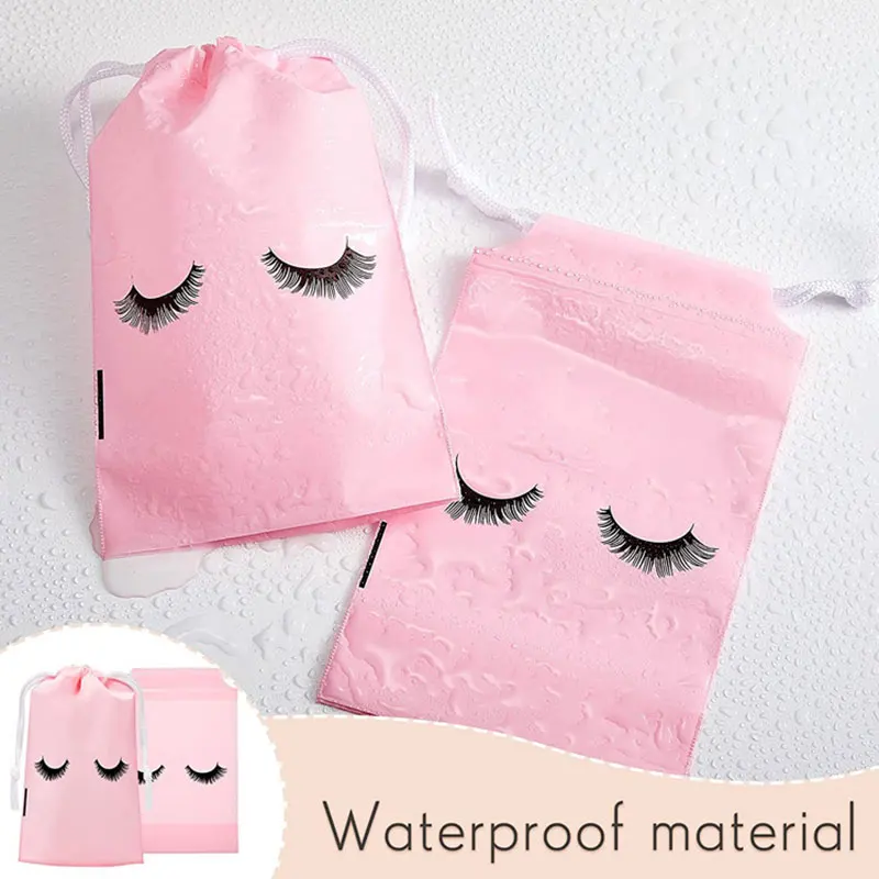 Bolsas de almacenamiento para el cuidado posterior de pestañas, bolsa de embalaje de viaje de plástico EVA impermeable con cordón, accesorios para extensiones de pestañas, 10 Uds.