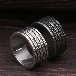 Vintage Black/Silver Color Stainless Steel Striped Ring For Men Women Personality Fashion Punk Men Rings Jewelry Gift Wholesale