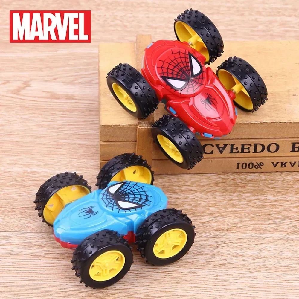 Marvel Spiderman Cars Inertial Double-sided Play Vehicles Fall Resistant 360° Overturn Pull Back Toys Car Children Birthday Gift