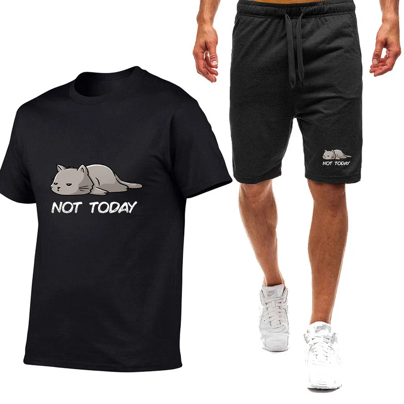 

Not Today Funny Printing 2025 Men' Summer New Nine-Color Short-Sleeved Set Comfortable T-shirt Top + Shorts Sports Suit