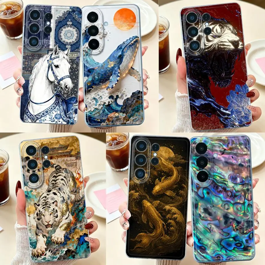 Whale Wave Sun Case for Samsung Galaxy S26 Ultra S23 S20 Plus S25 Edge S25Ultra S22 FE S21 S26 S24 Note 20 Ultra 10 Phone Cover 