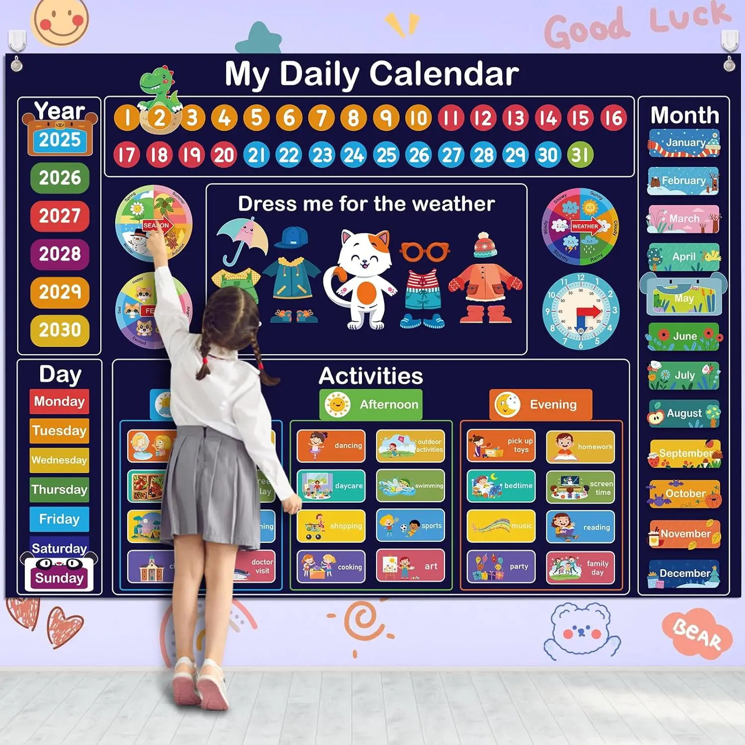 Il mio primo calendario giornaliero Cerchio Tempo Giocattoli per l'apprendimento in classe prescolare Grafico di routine quotidiano per bambini con materiale per l'apprendimento dell'autismo