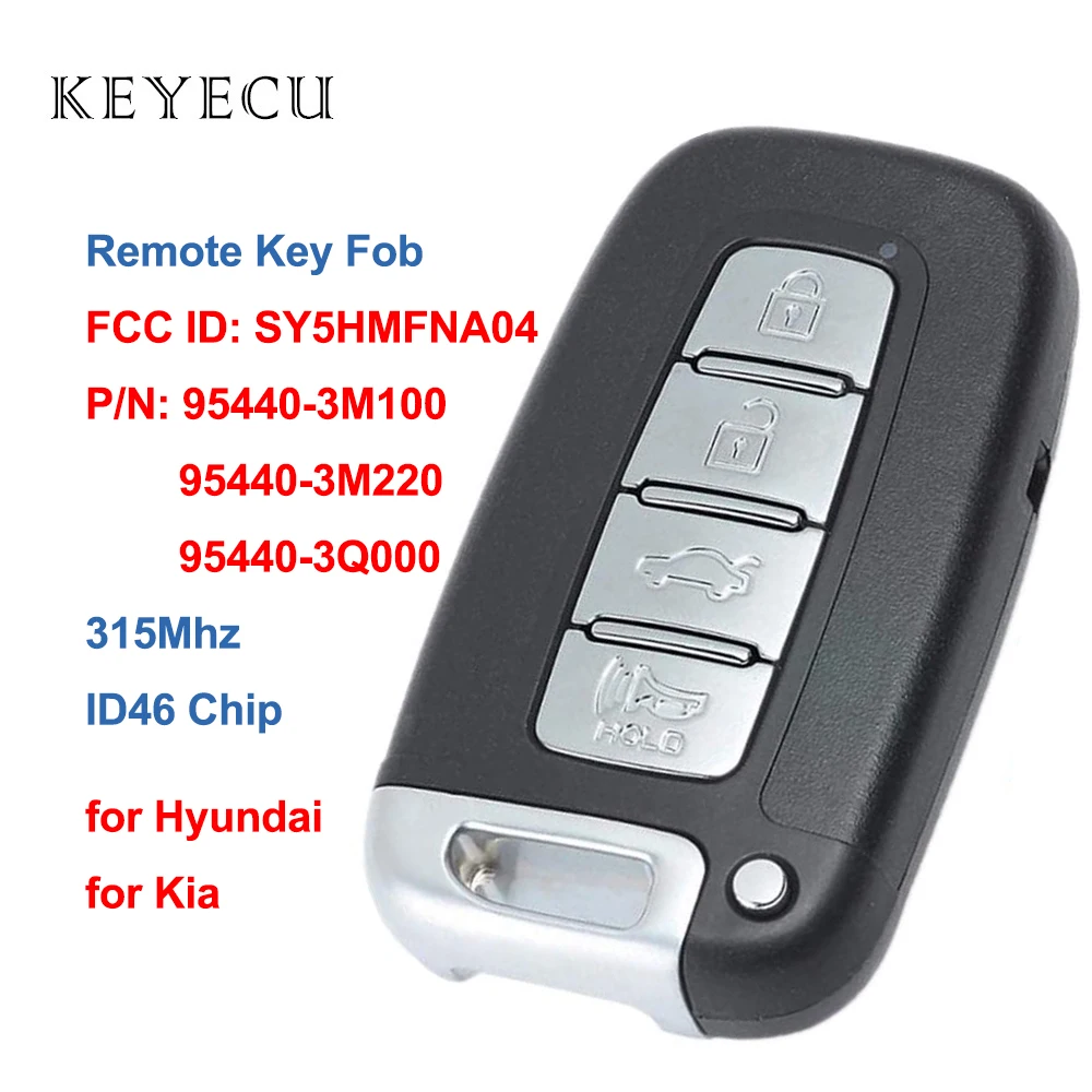 

Smart Remote Car Key Fob Replacement 4 Buttons 315MHz ID46 Chip for Hyundai Equus Sonata Genesis for Kia Rio Optima SY5HMFNA04