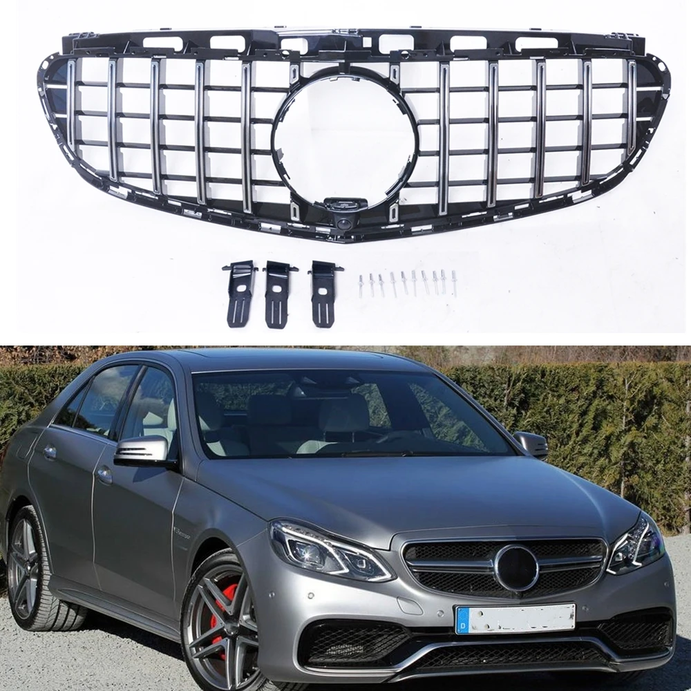 

Pop Grill Front Grille For Mercedes Benz E63 AMG S Sedan 2015-2016 4-Door Only GT Style Black/Silver Car Upper Bumper Hood Mesh