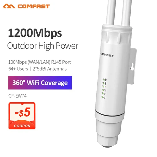 Imagen 2 del producto Comfast 300M/1200M punto de acceso al aire libre extensor WiFi inalámbrico 2,4G/5GHz AC1200 enrutador de área ancha antenas WiFi repetidor de calle AP