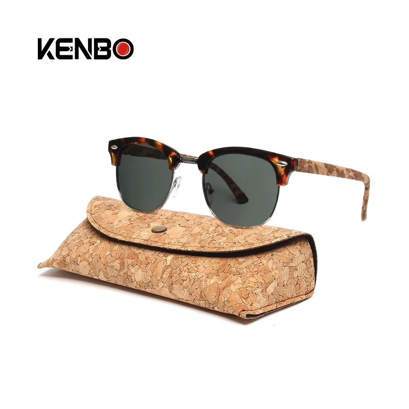 Kenbo NEW Half Frame Bamboo Sunglasses Square Wood Grain Polarized Sun glasses Women Men With Case Fashion Driving UV400 Eyewear