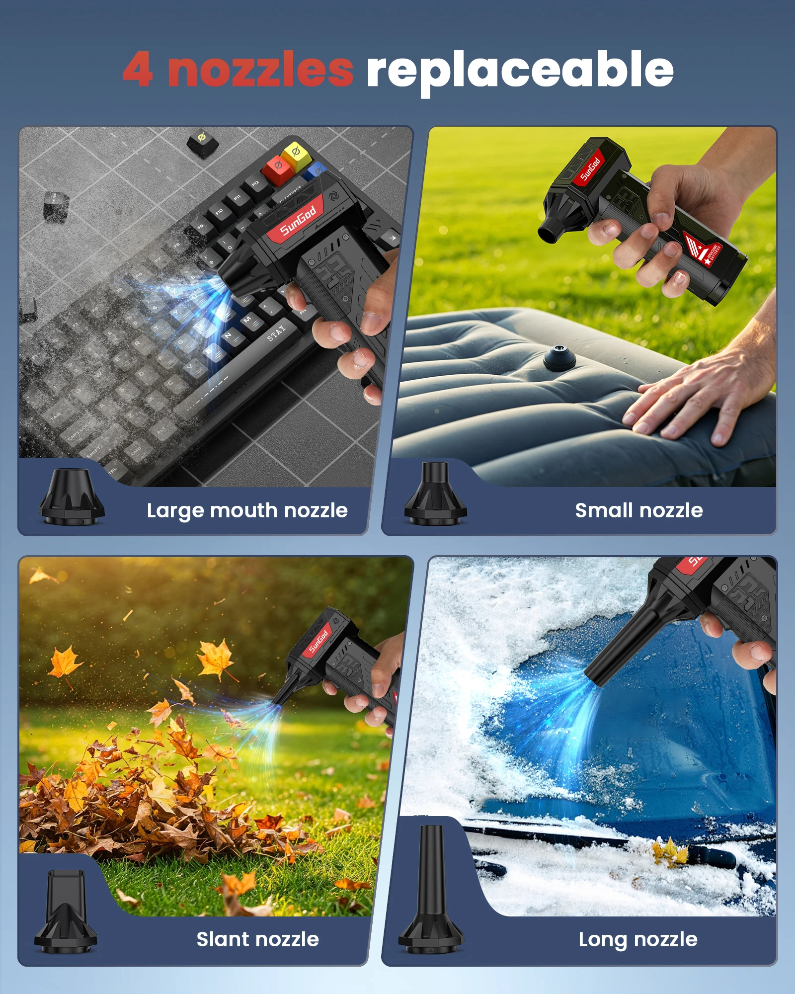 Ventilatore X303 con 4 ugelli, ventilatore X11, ventilatore Turbo Jet senza spazzole Spolverino elettrico portatile, potente ventilatore d'aria, ventilatore d'acqua X9